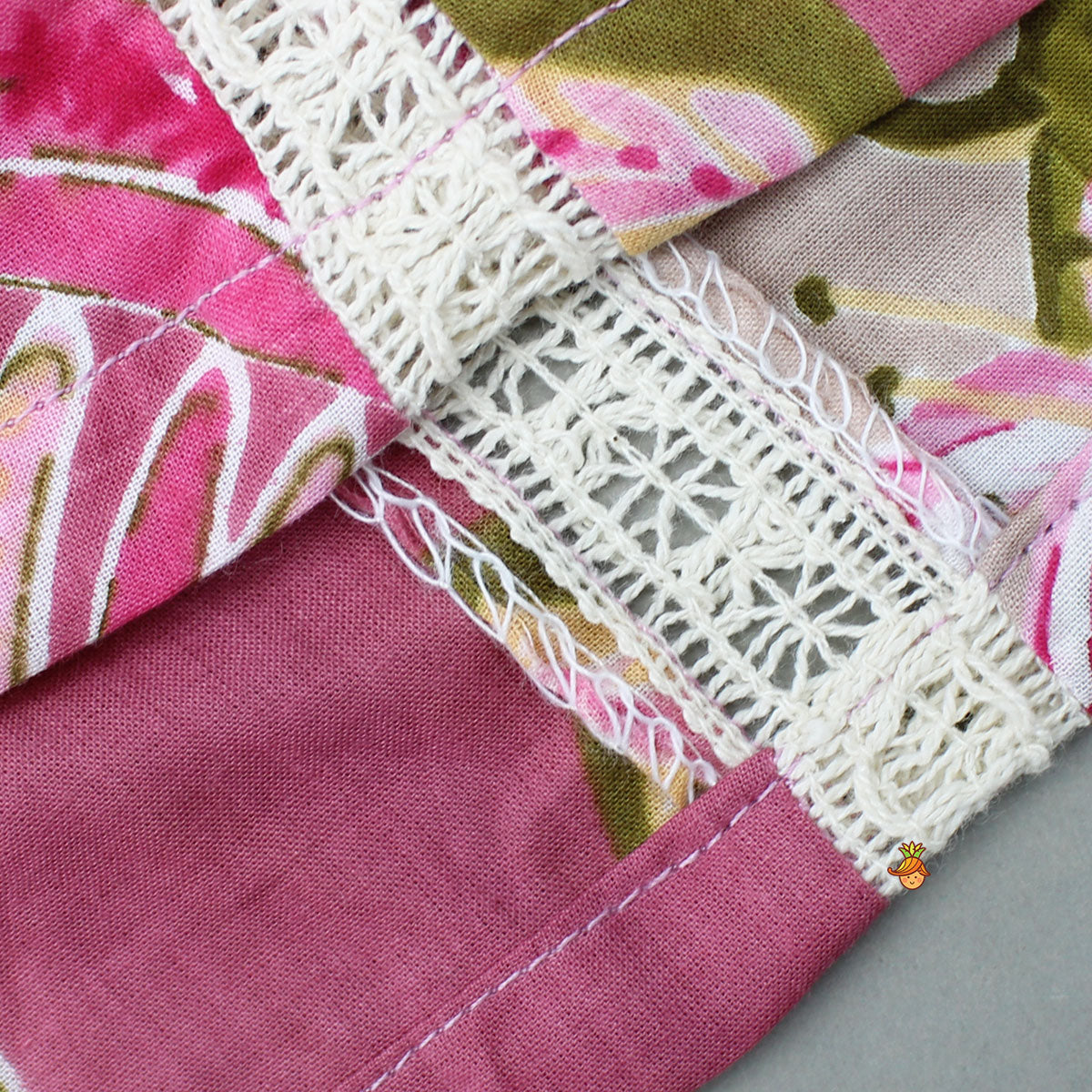 Beautiful Floral Printed Cotton Top With Matching Lehenga And Elasticated Bandana