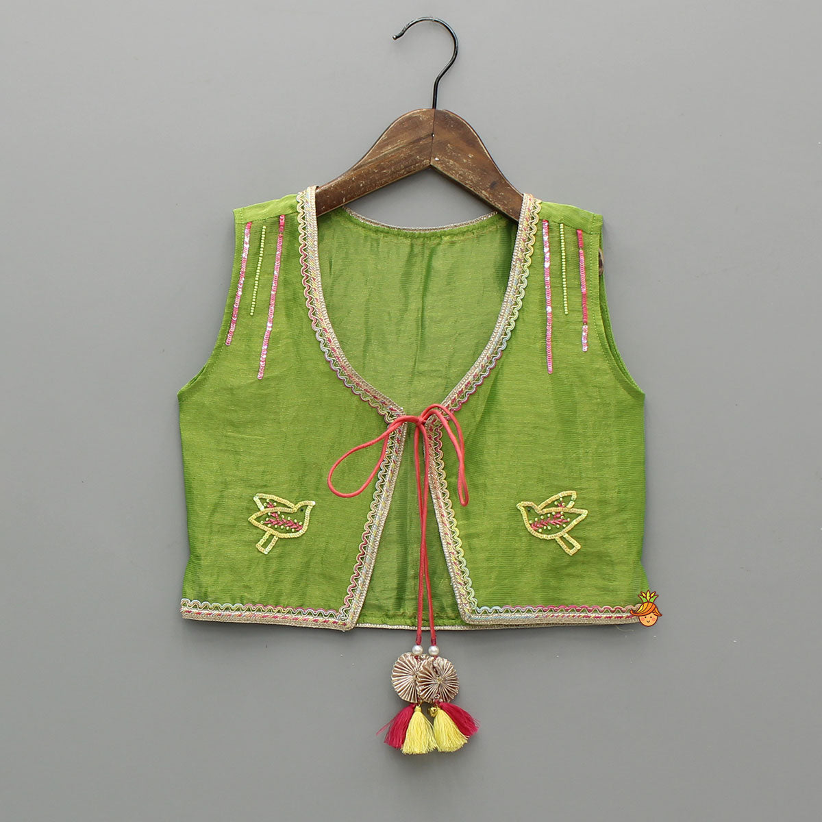Green Kurti With Vest Style Jacket And Pant And Dupatta