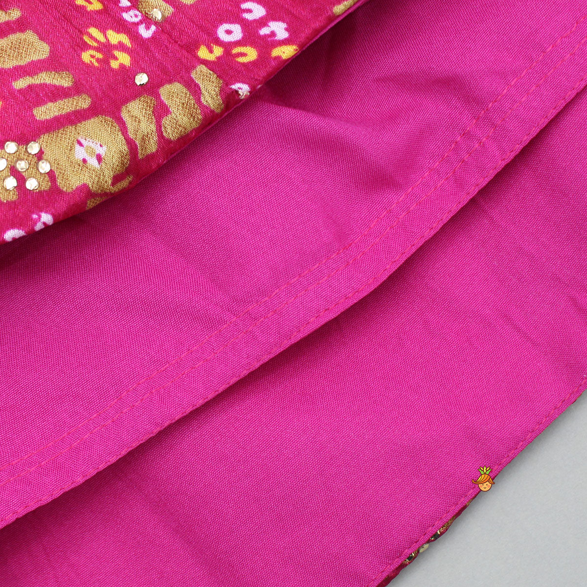 Halter Neck Top With Pink Bandhani Printed Lehenga