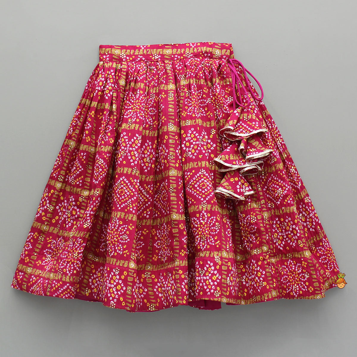 Halter Neck Top With Pink Bandhani Printed Lehenga