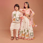 Off White Kurta With Beautiful Embroidered Jacket And Pyjama twinning model image 1