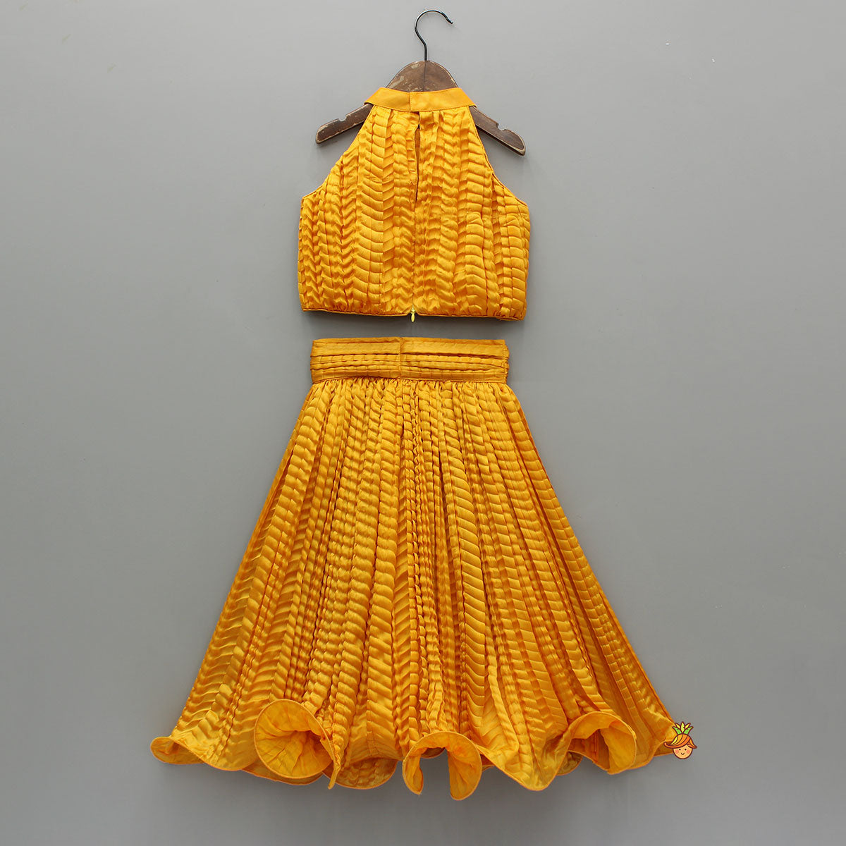 Beautiful Yellow Shimmery Halter Neck Top With Lehenga