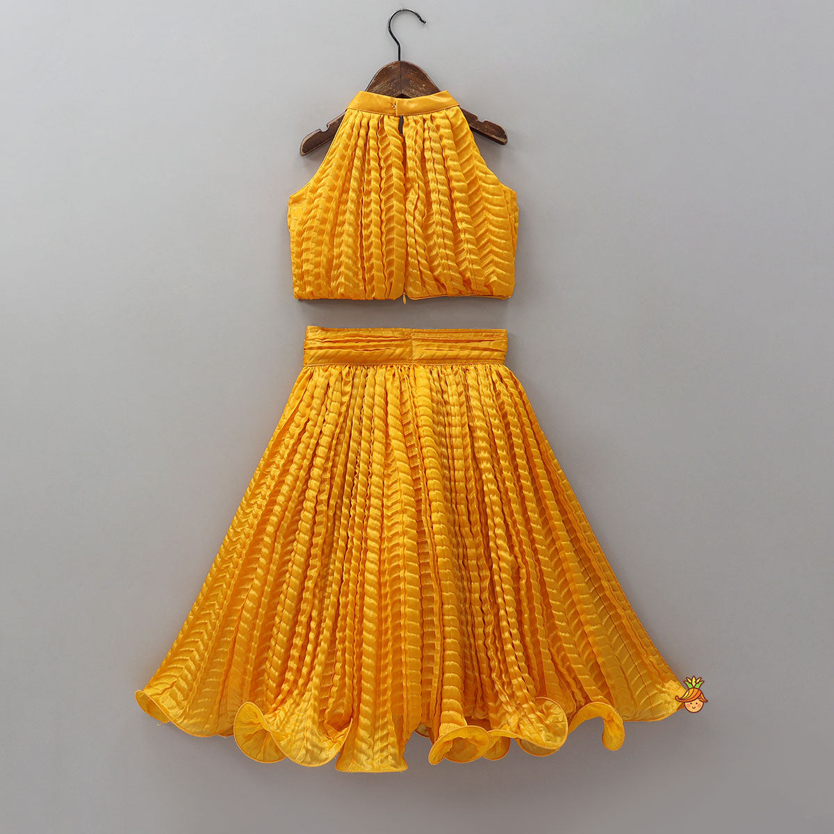 Beautiful Yellow Shimmery Halter Neck Top With Lehenga