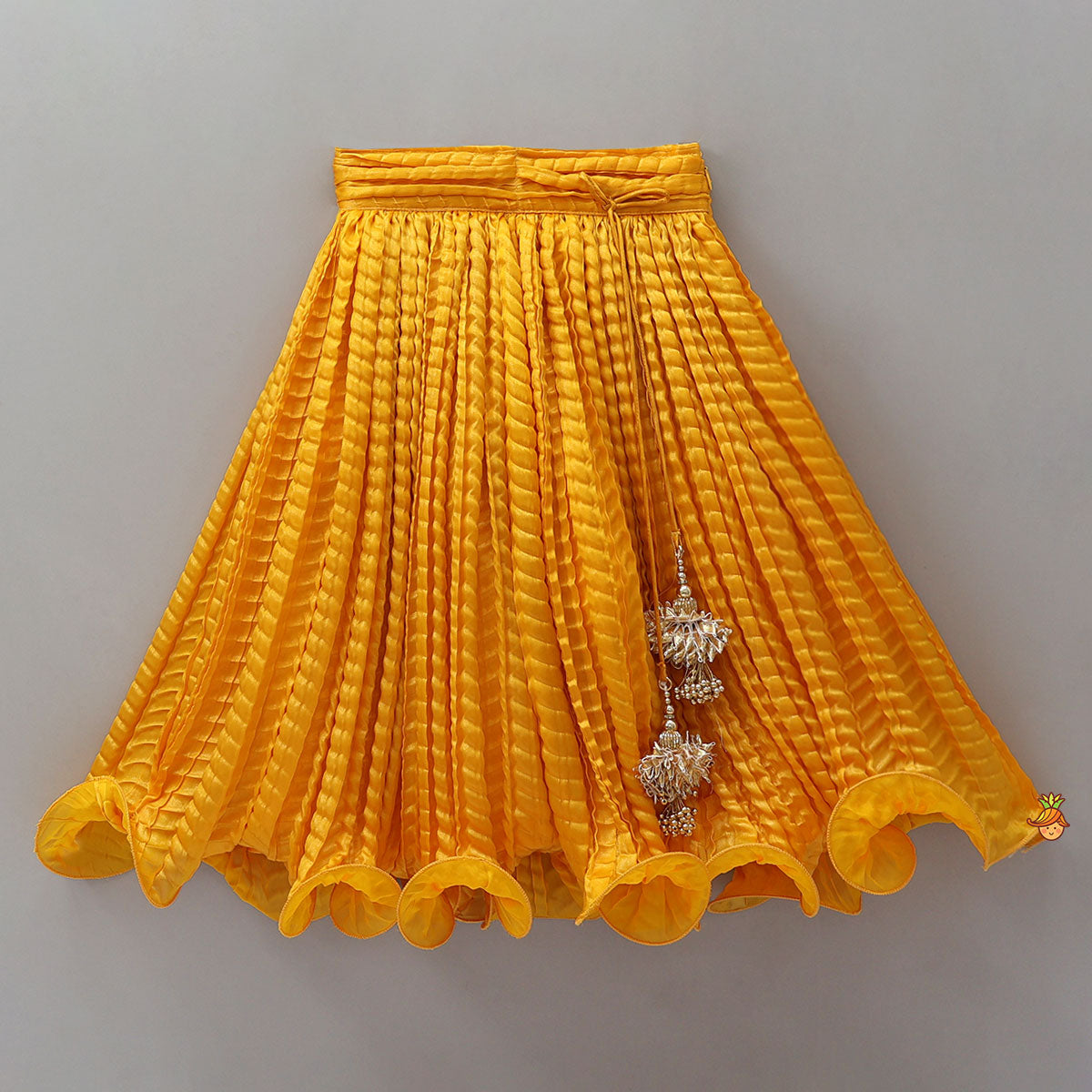 Beautiful Yellow Shimmery Halter Neck Top With Lehenga