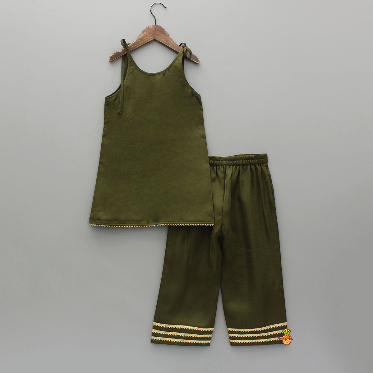 Green Strappy Kurti With Pant And Dupatta