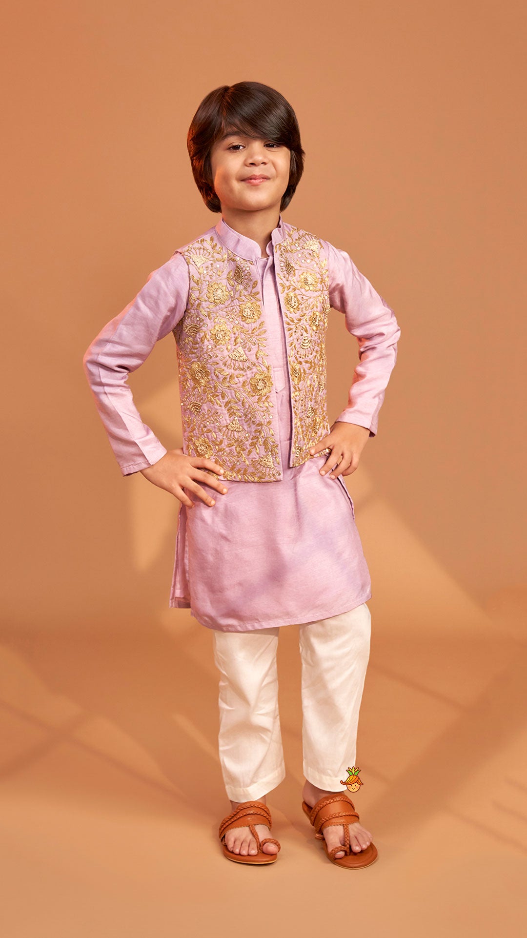 Stunning Ethnic Kurta With Floral Embroidered Jacket And Pyjama