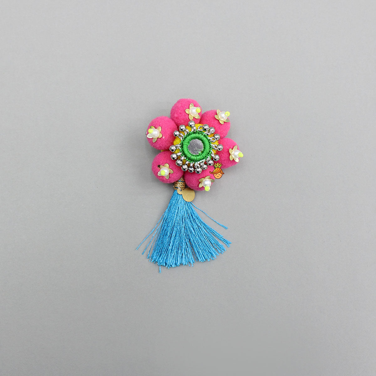 Pom Poms Adorned Ethnic Embellished Pink Hair Clip