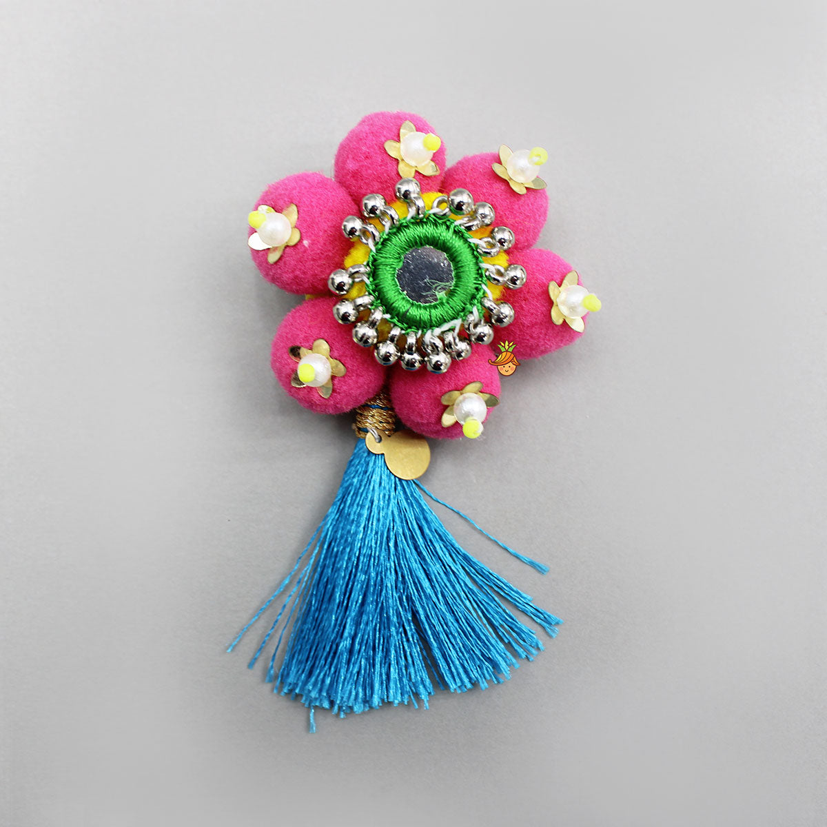 Pom Poms Adorned Ethnic Embellished Pink Hair Clip