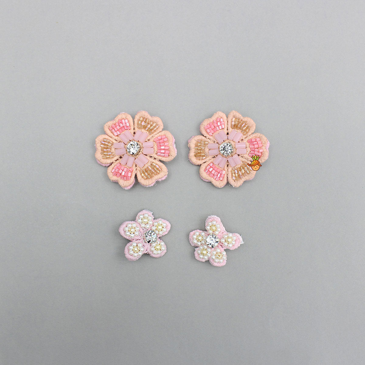 Cute Floral Embroidered Set of 4 Embellished Hair Clips