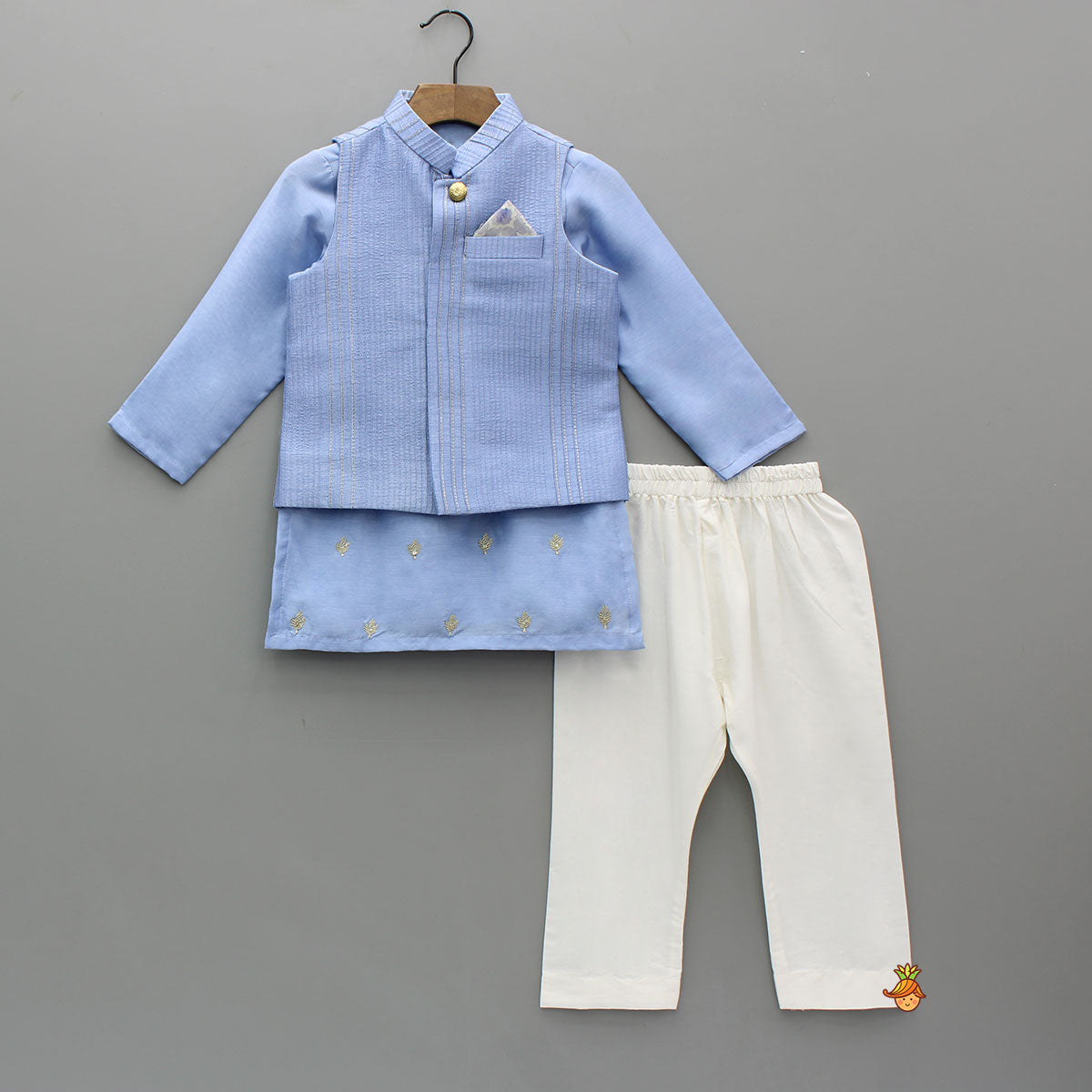 Ethnic Booti Detailed Kurta With Thread Work Jacket And Pyjama