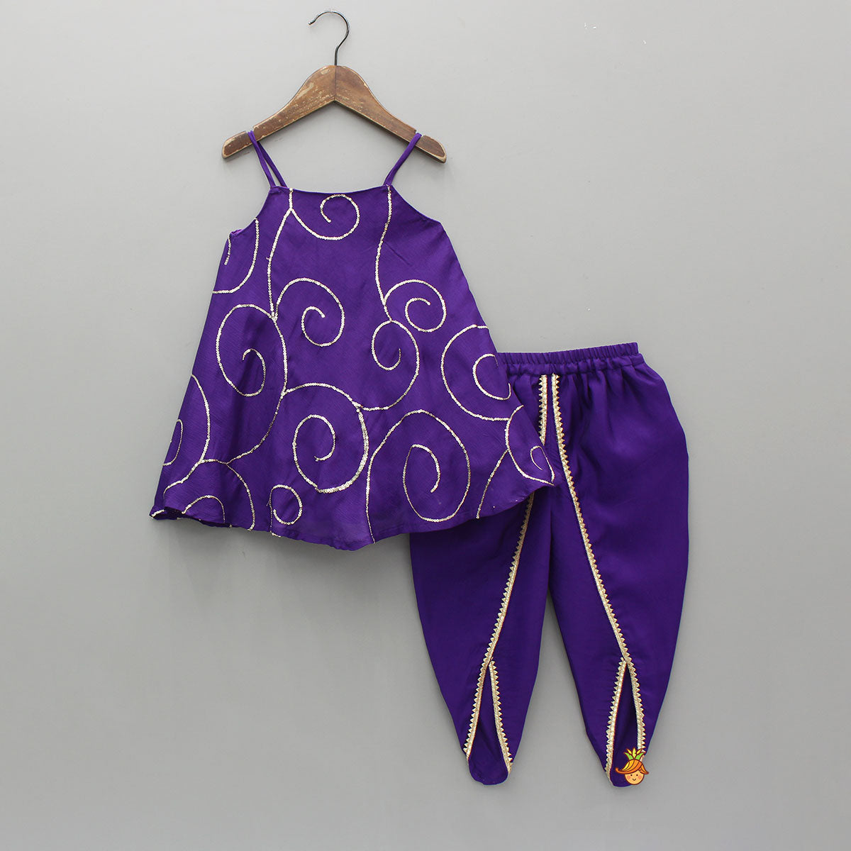 Purple Strappy Sequin Embellished Kurti With Dhoti