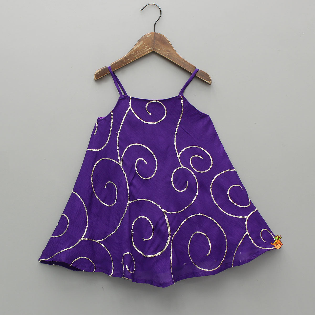 Purple Strappy Sequin Embellished Kurti With Dhoti