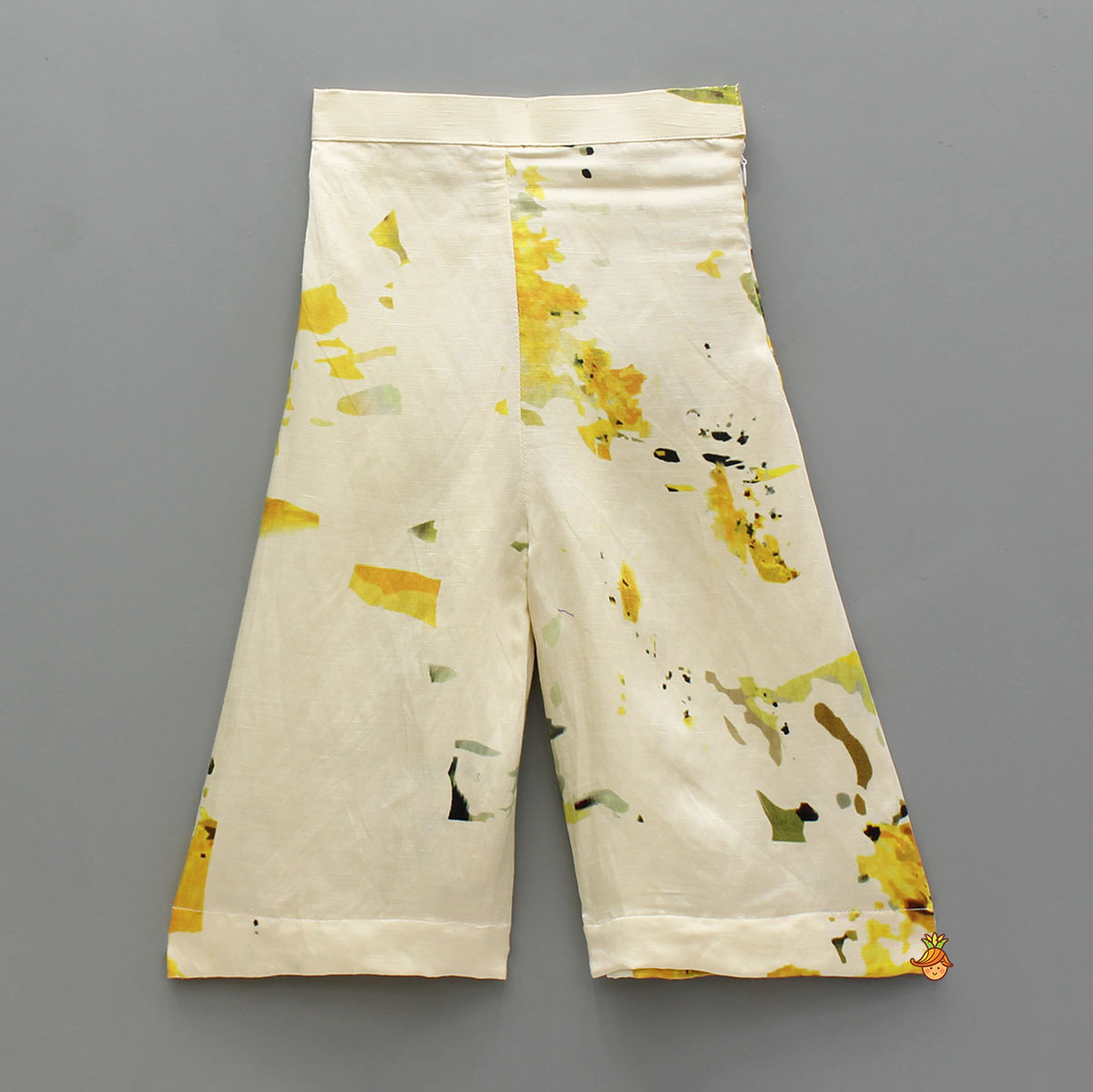 Yellow Flared Tie Up Top With Printed Palazzo