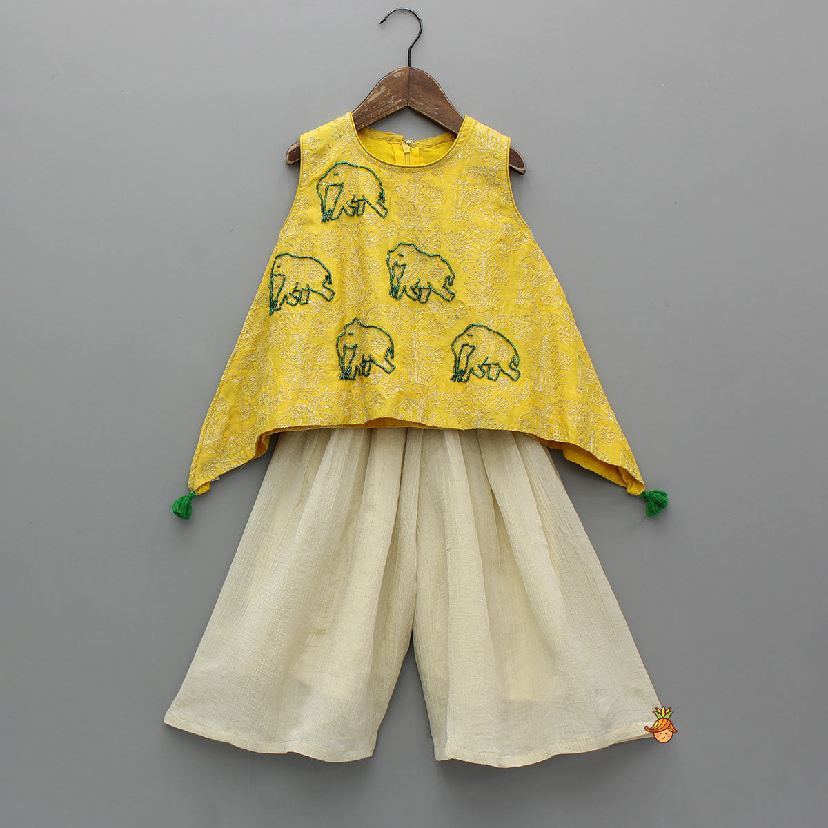 Yellow Embroidered Top With Palazzo