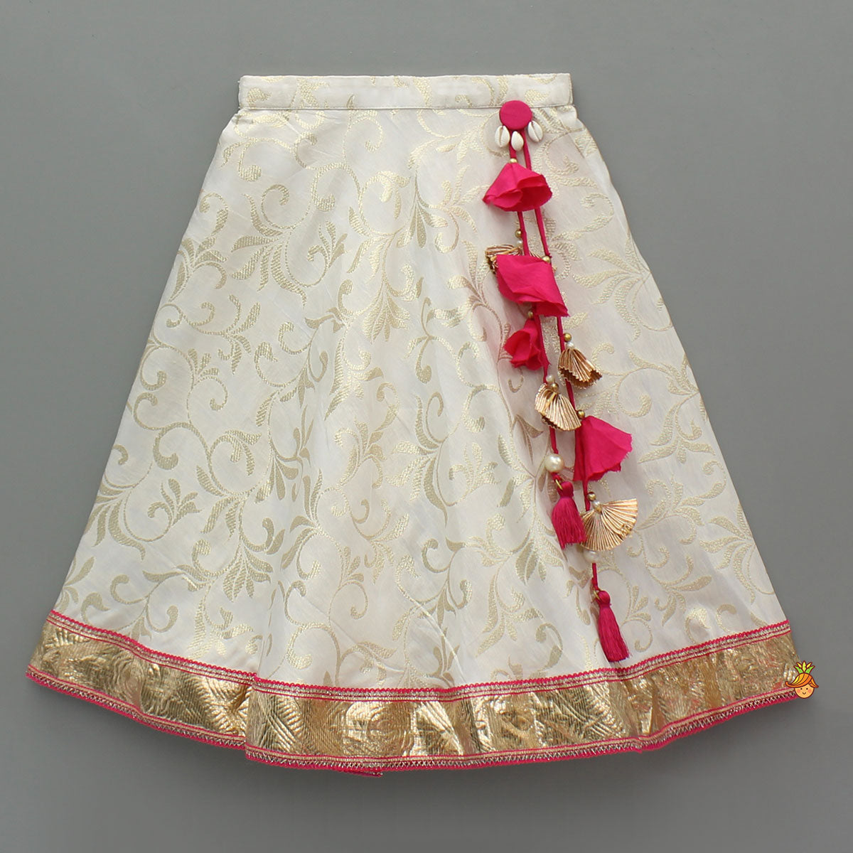 Stylish Pink Halter Neck Top With Brocade Lehenga