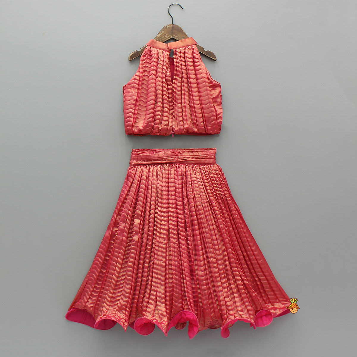 Exquisite Shimmery Halter Neck Top With Lehenga