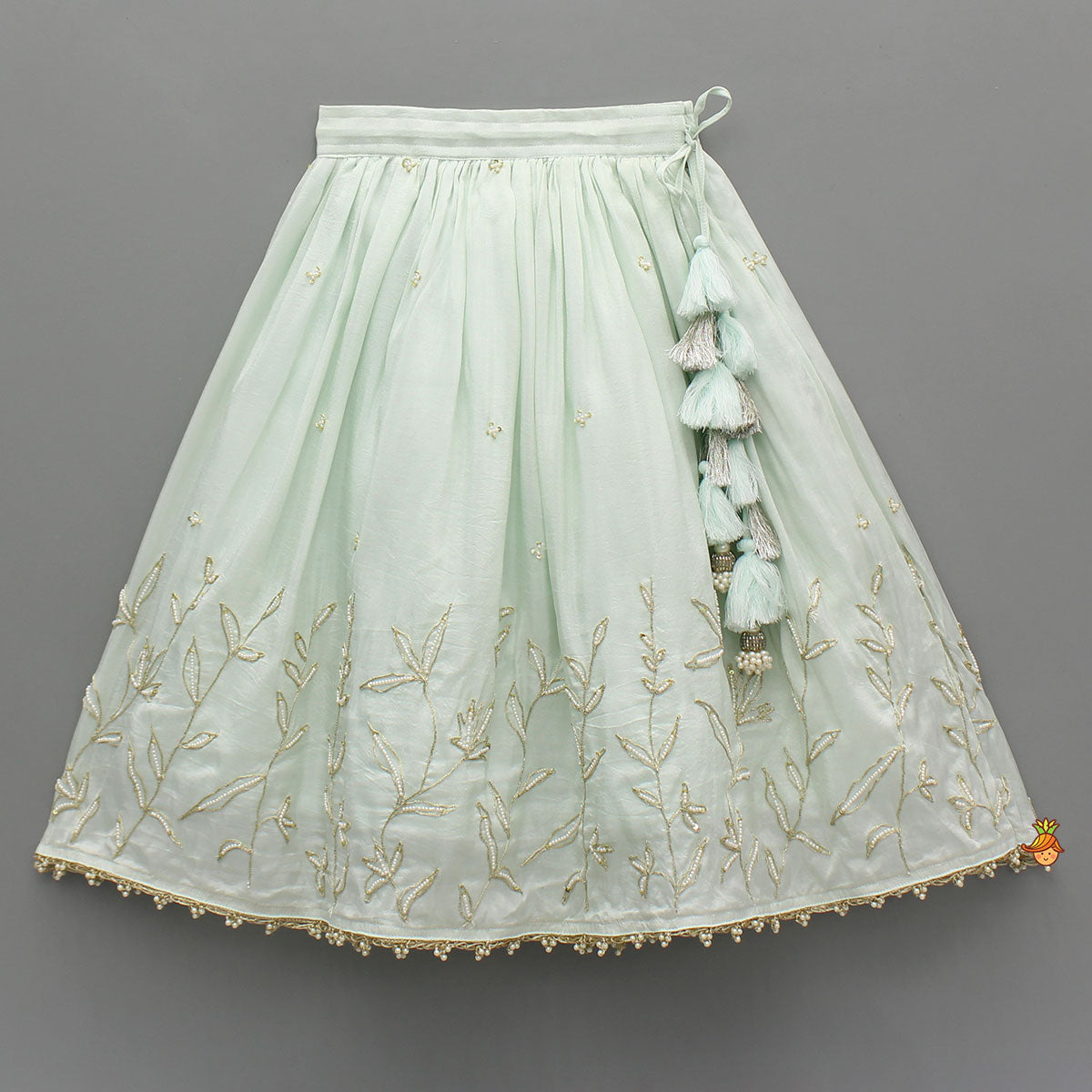 Elegant Floral Embroidered Pleat Detailed Top With Embroidered Lehenga