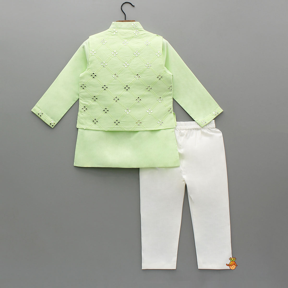 Ethnic Kurta With Faux Mirror Work Jacket And Pyjama