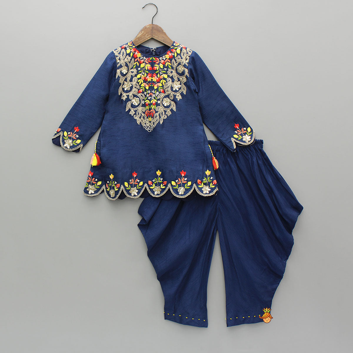 Blue Embroidered Kurti With Matching Dhoti