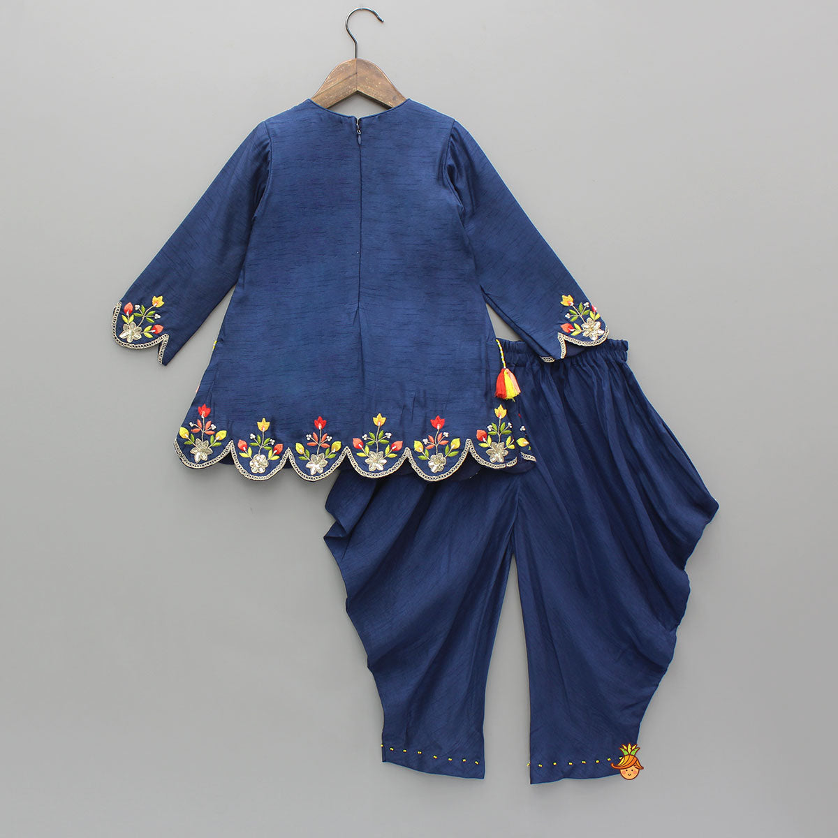 Blue Embroidered Kurti With Matching Dhoti