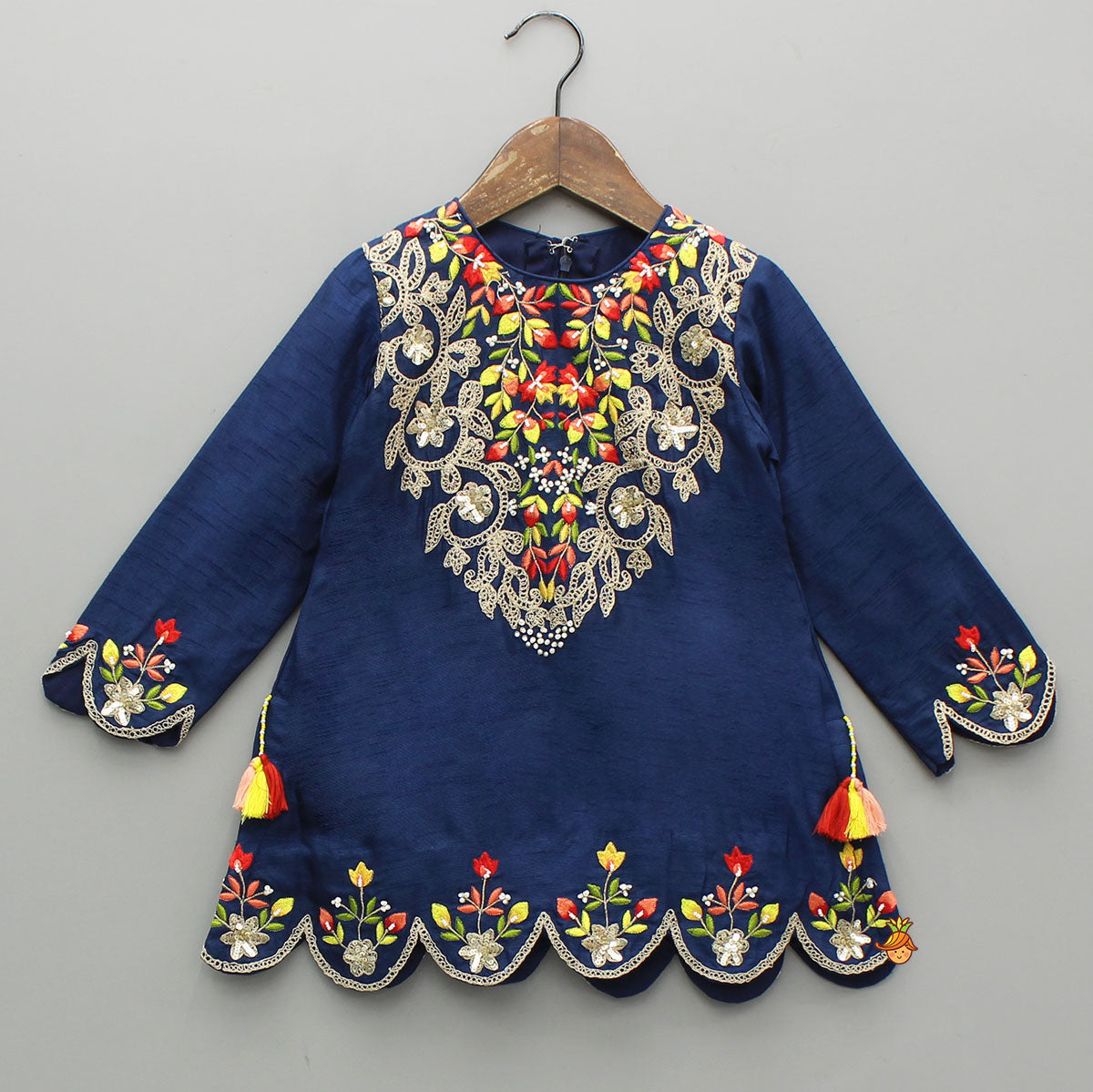 Blue Embroidered Kurti With Matching Dhoti