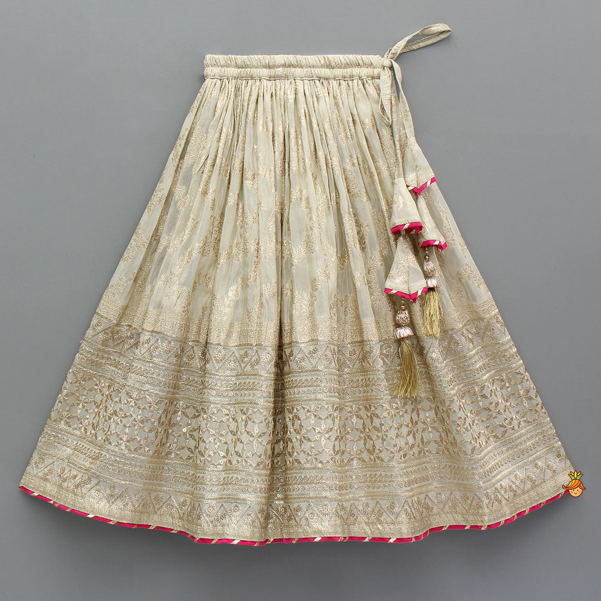 Lace Adorned Floral Sleeveless Top With Sequin Detailed Lehenga