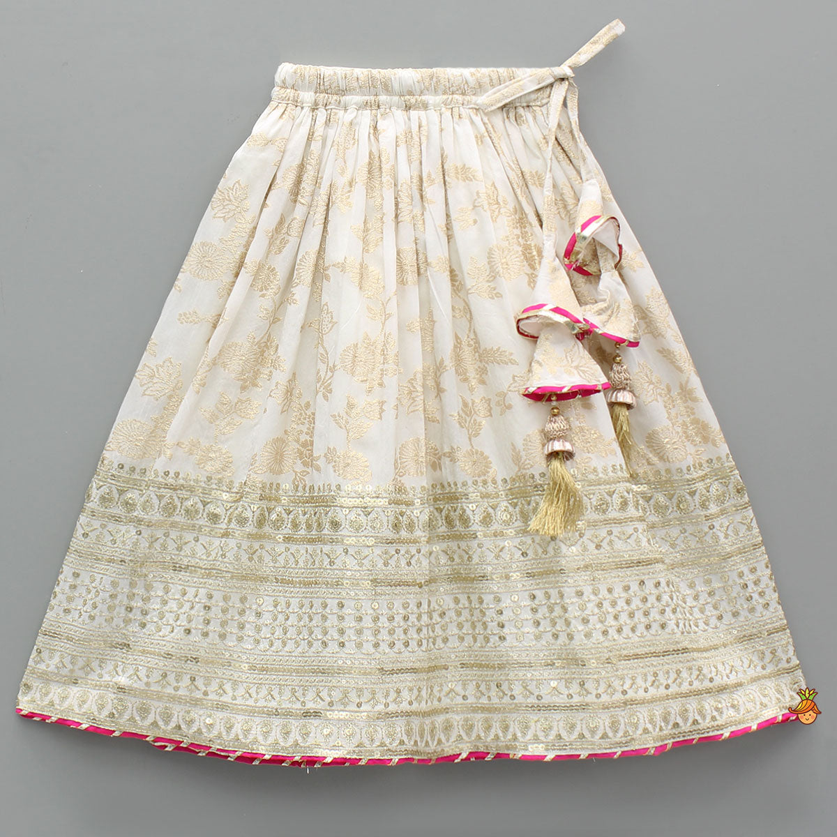 Lace Adorned Floral Sleeveless Top With Sequin Detailed Lehenga