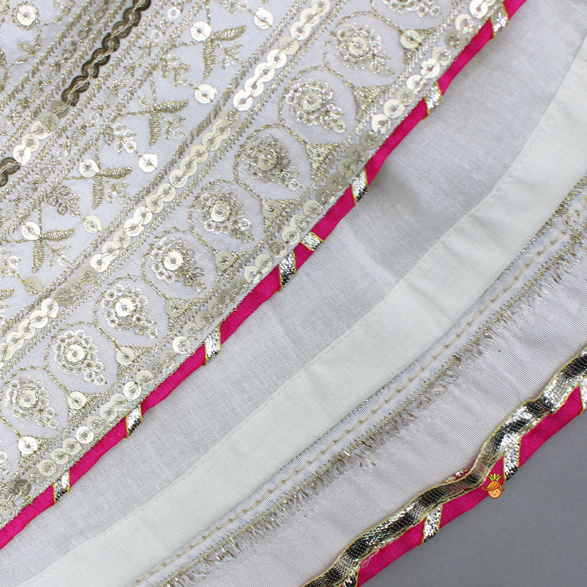 Lace Adorned Floral Sleeveless Top With Sequin Detailed Lehenga