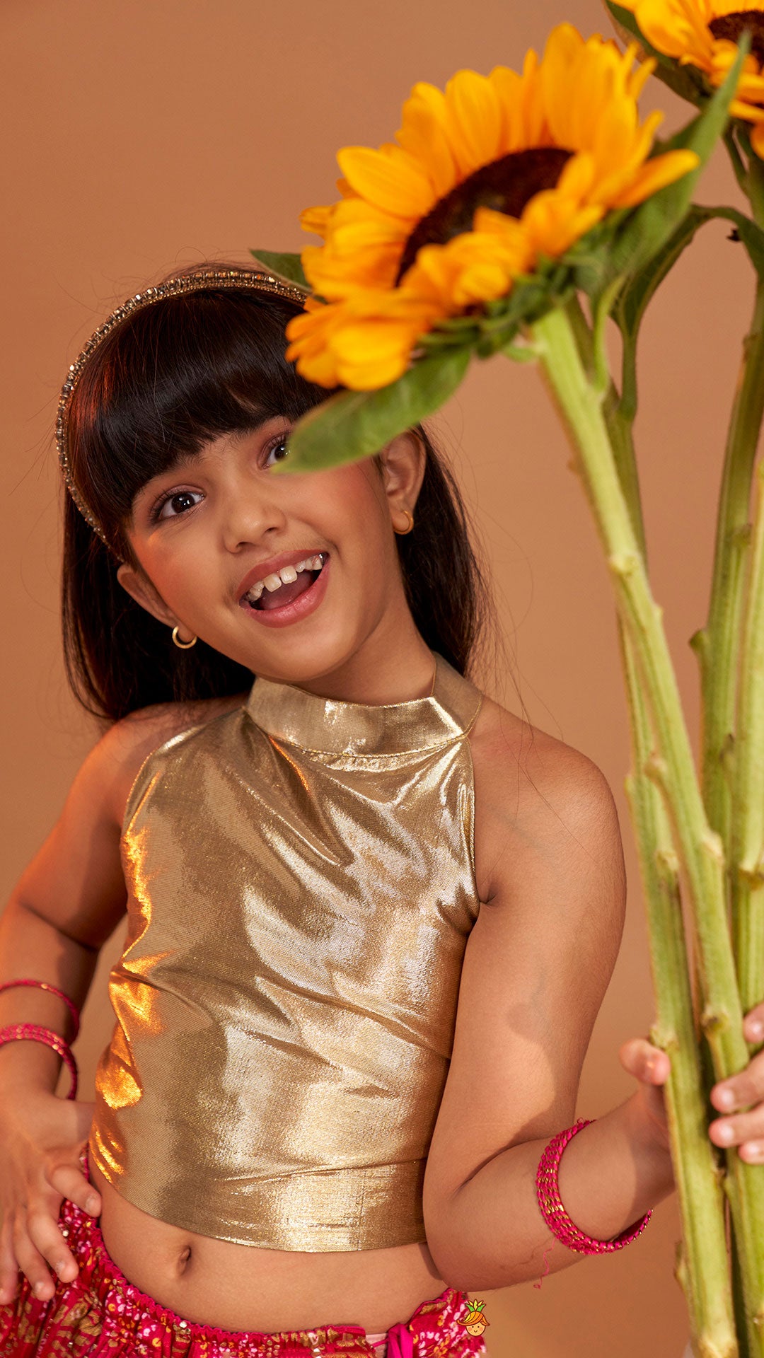 Halter Neck Top With Bandhani Printed Lehenga