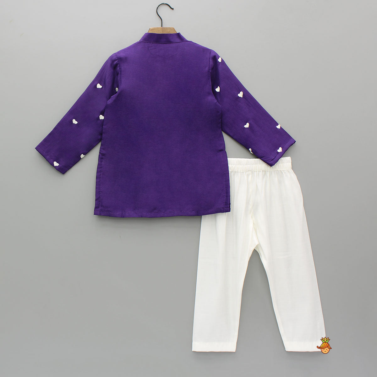 Purple Thread Embroidered Kurta With Off White Pyjama