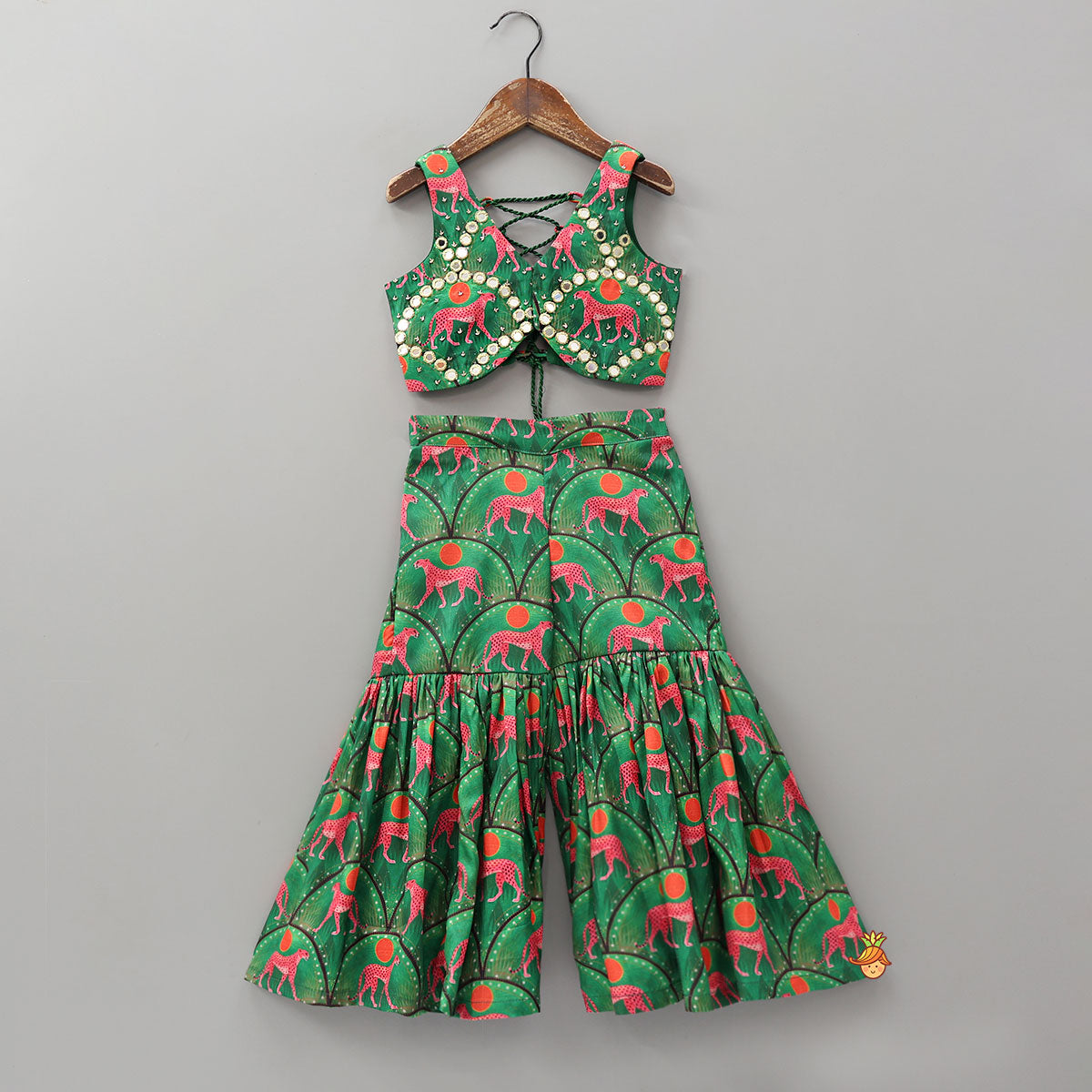 Green Printed Stylish Crop Top With Sharara