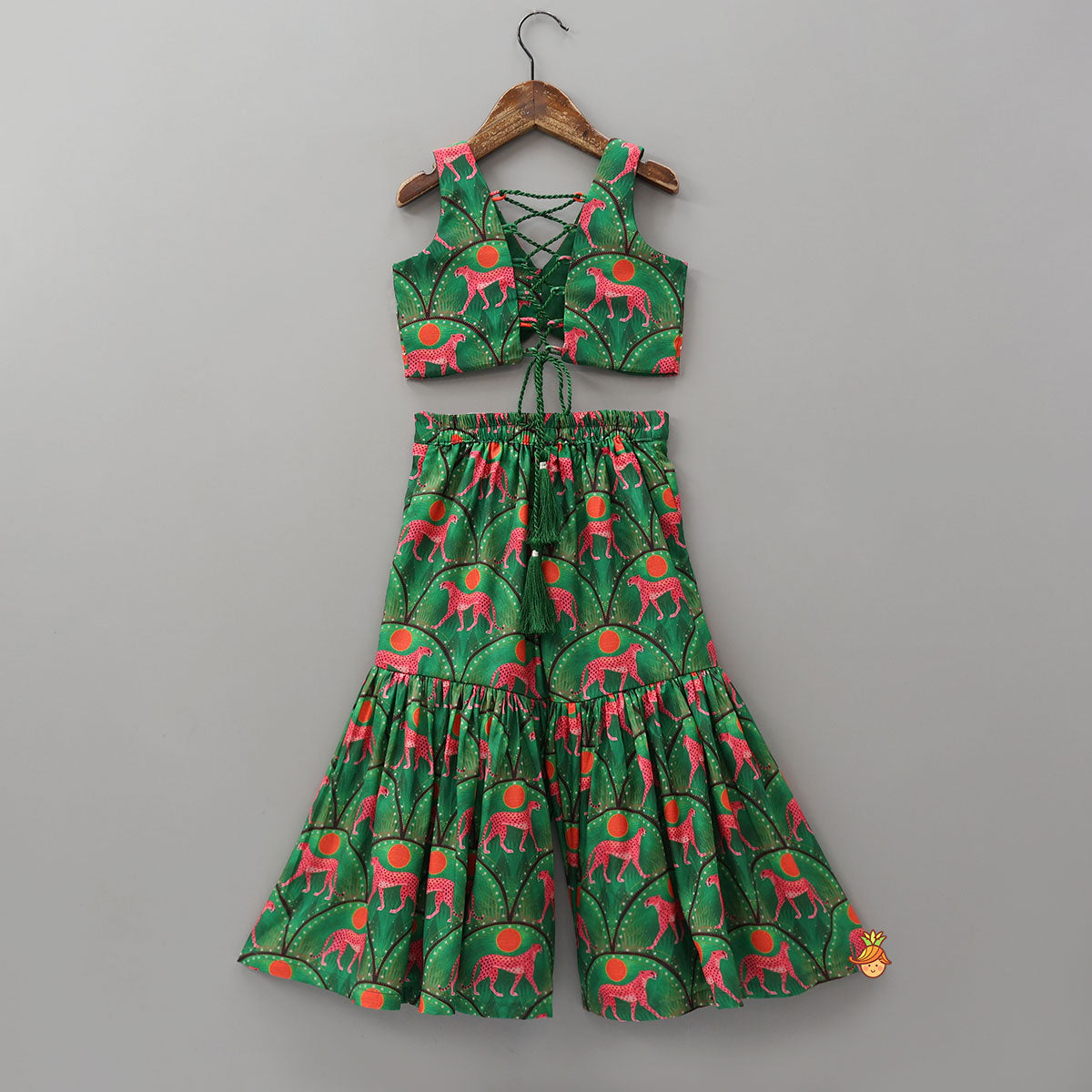 Green Printed Stylish Crop Top With Sharara