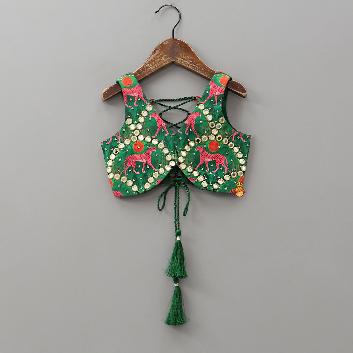 Green Printed Stylish Crop Top With Sharara