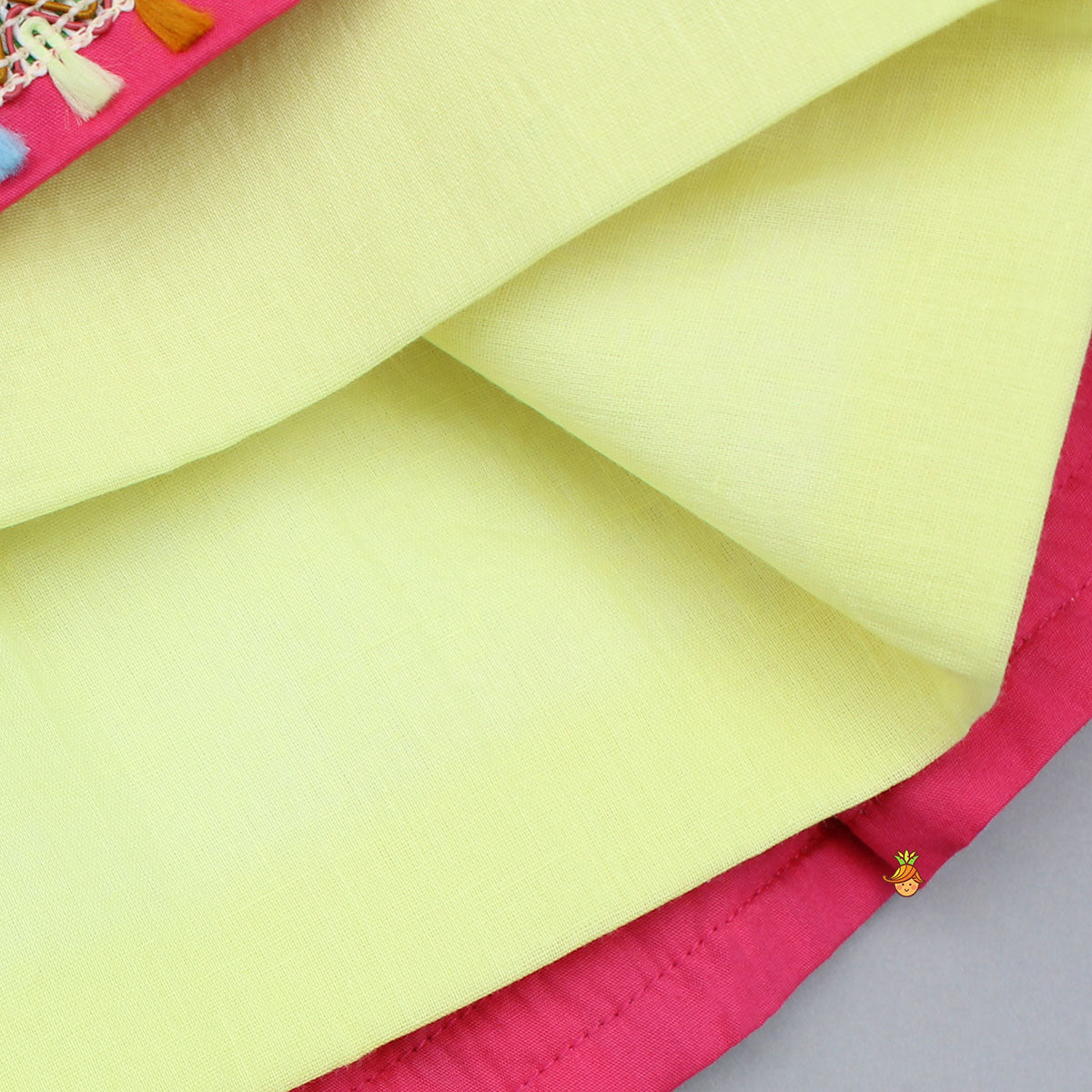 Yellow Floral Printed Tie Up Top With Matching Lehenga And Dupatta