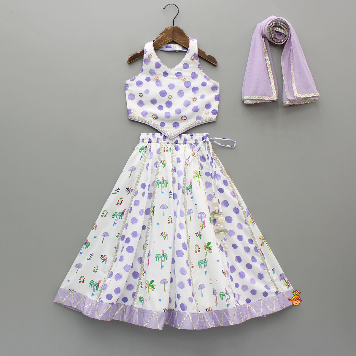 Watery Polka Dots Top With Matching Lehenga And Dupatta
