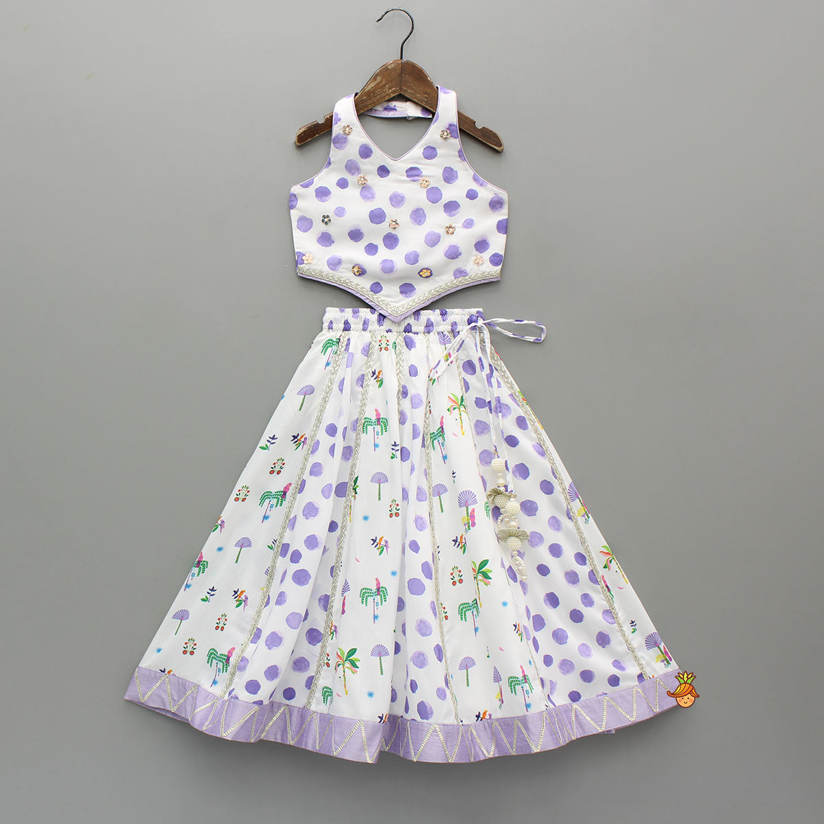 Watery Polka Dots Top With Matching Lehenga And Dupatta