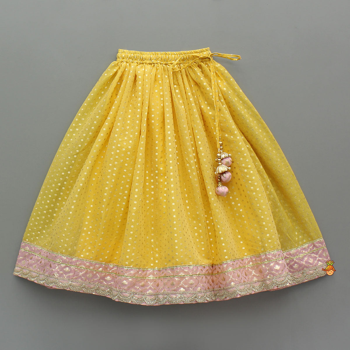 Pink Brocade Top With Yellow Chanderi Lehenga And Dupatta