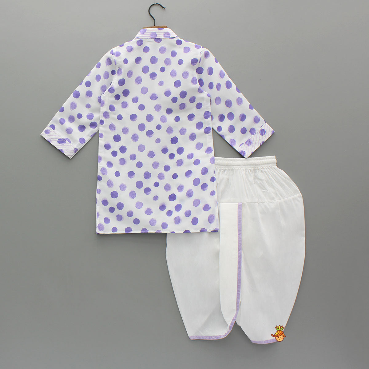 Thread Detailed Polka Dot Kurta With Dhoti