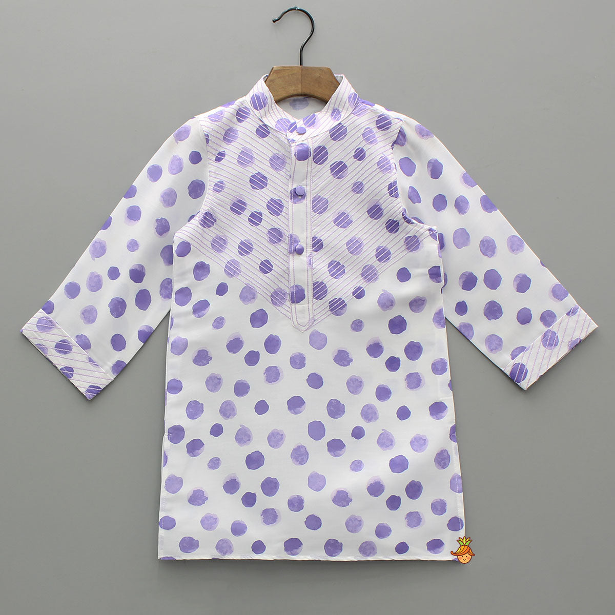 Thread Detailed Polka Dot Kurta With Dhoti