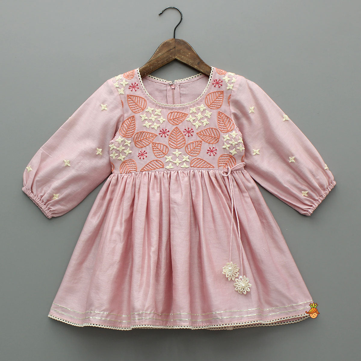 Thread Embroidered Pink Silk Kurti And Pant