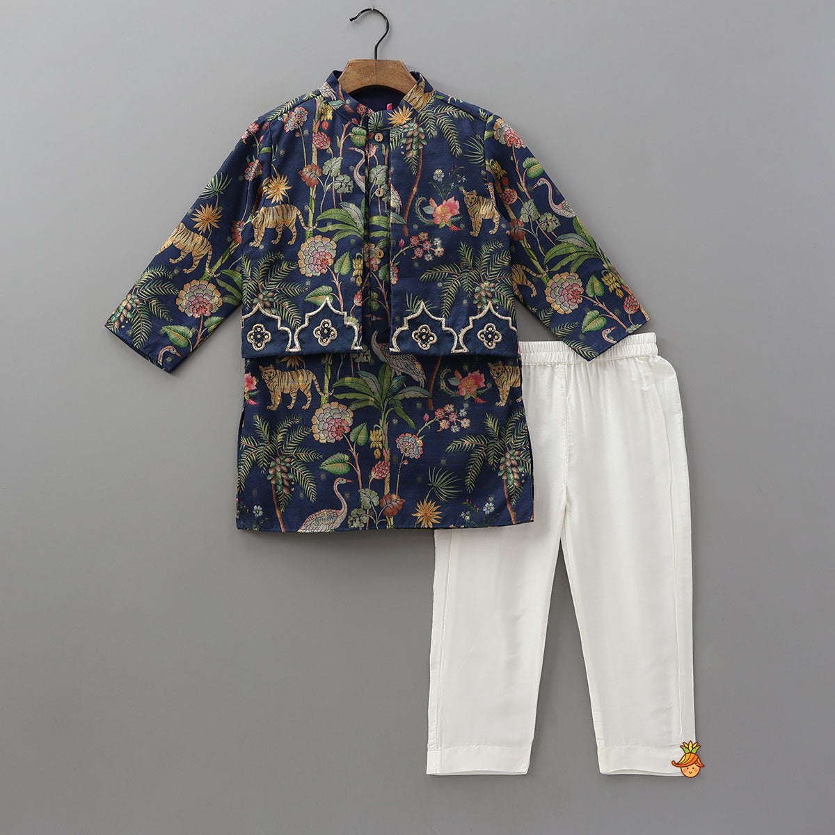 Jungle Printed Jacket Style Kurta With Pyjama