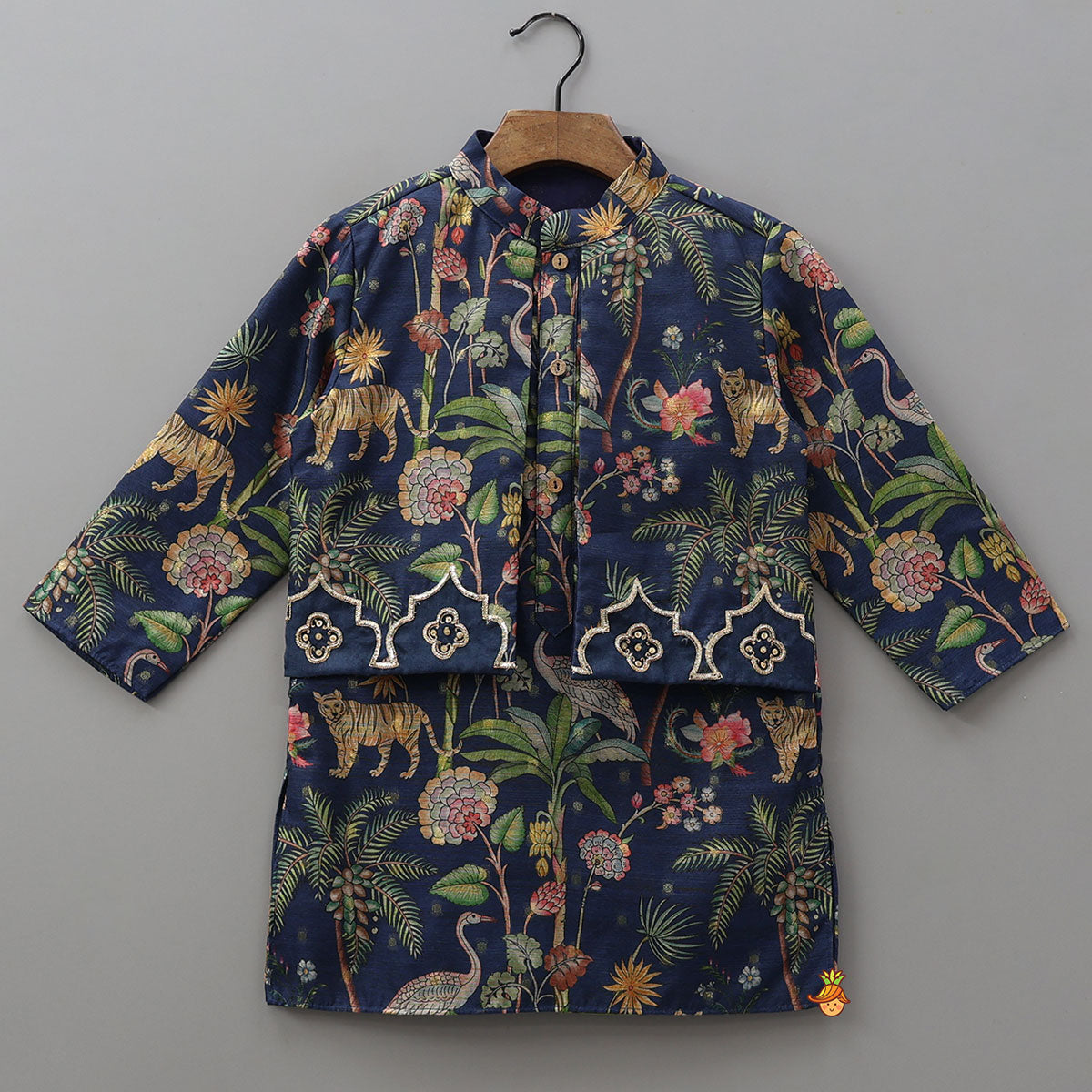 Jungle Printed Jacket Style Kurta With Pyjama