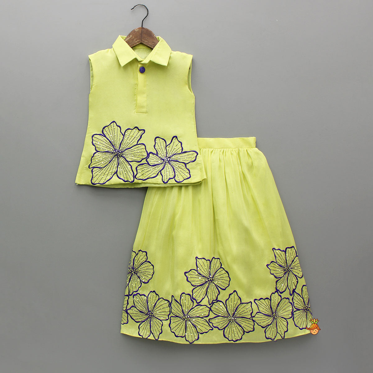 Floral Embroidered Shirt Style Top With Matching Lehenga