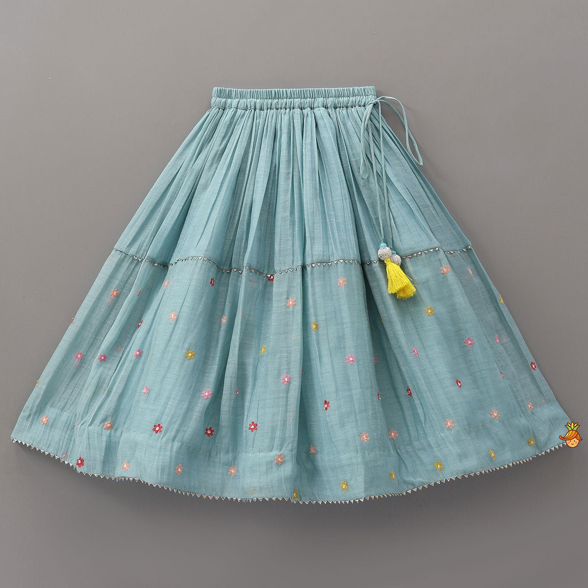 Bells-Enhanced Blue Top And Lehenga