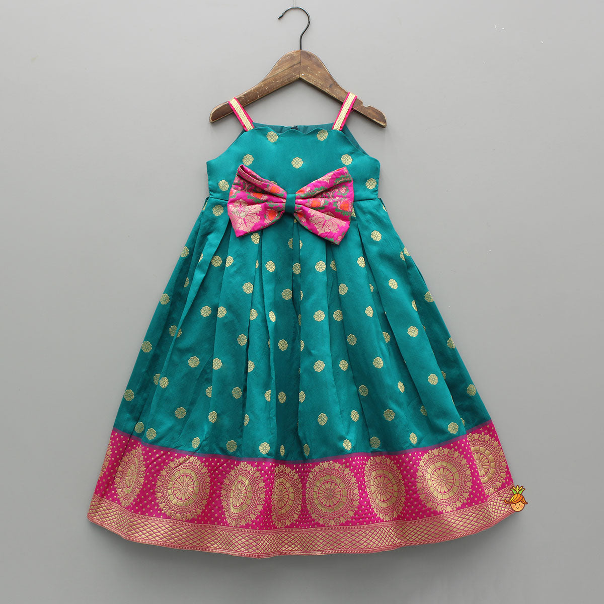 Strappy Brocade Dress With Pink Brocade Bow Detailing