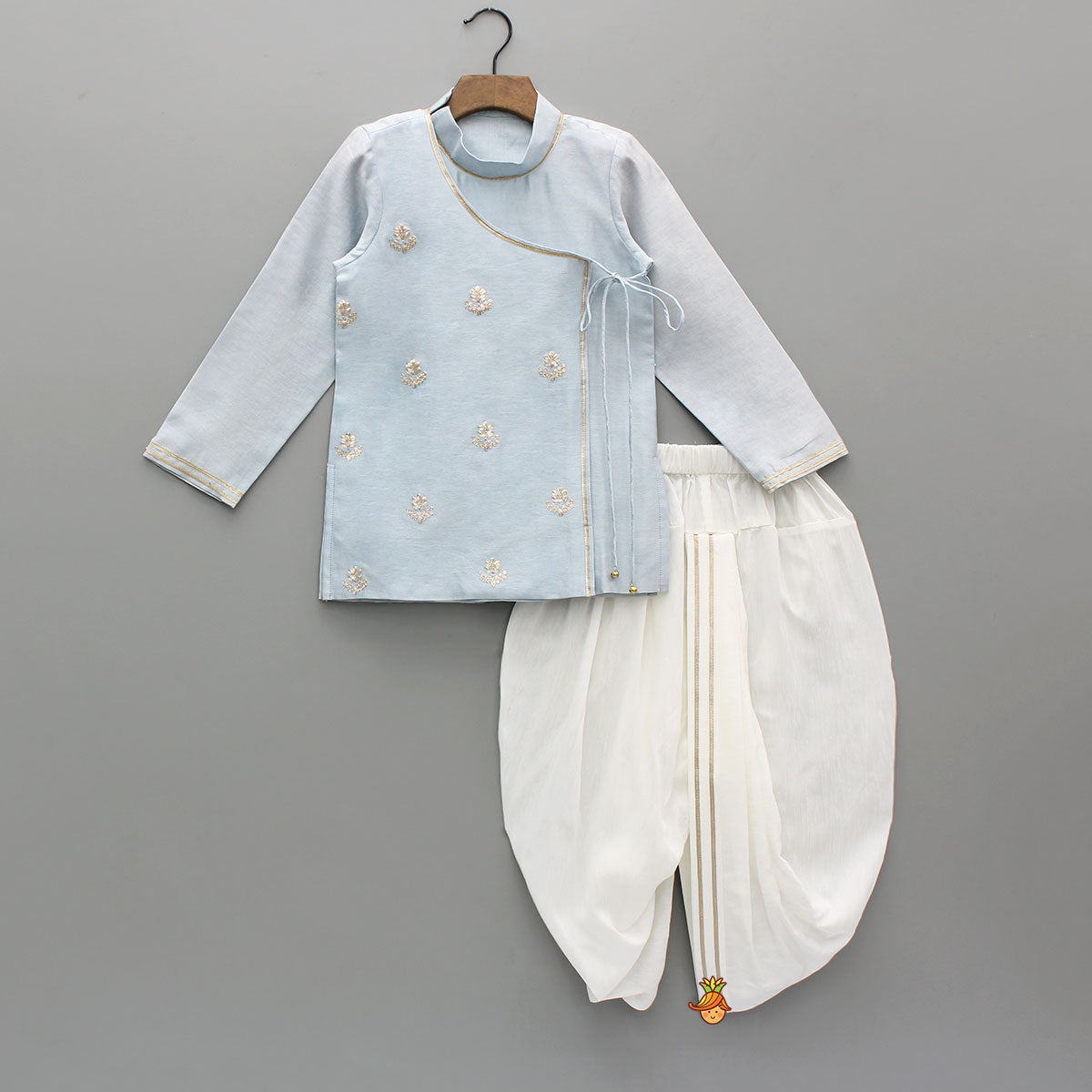 Front Knot-Detail Blue Kurta And Dhoti