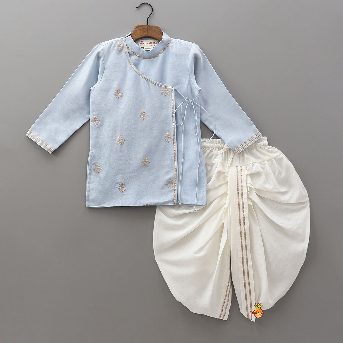 Front Knot-Detail Blue Kurta And Dhoti