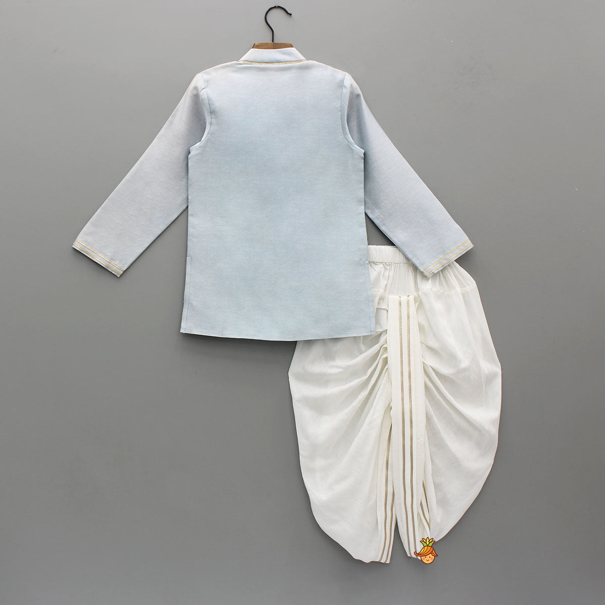 Front Knot-Detail Blue Kurta And Dhoti