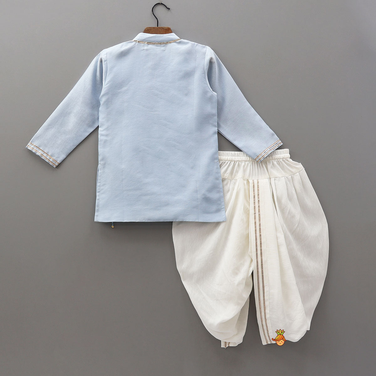 Front Knot-Detail Blue Kurta And Dhoti