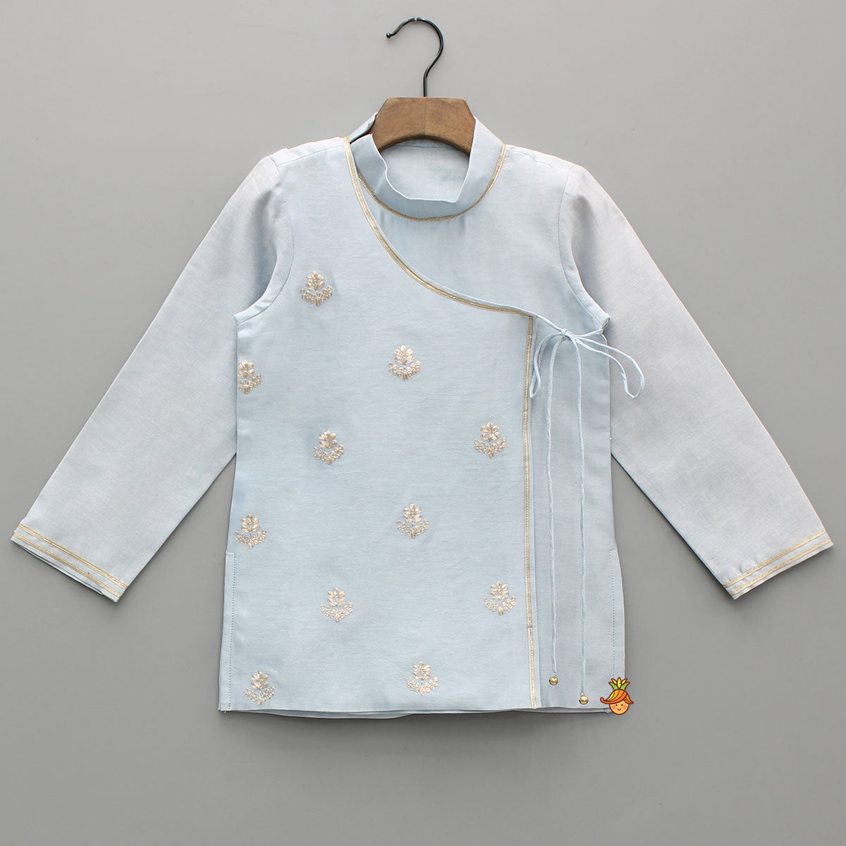 Front Knot-Detail Blue Kurta And Dhoti